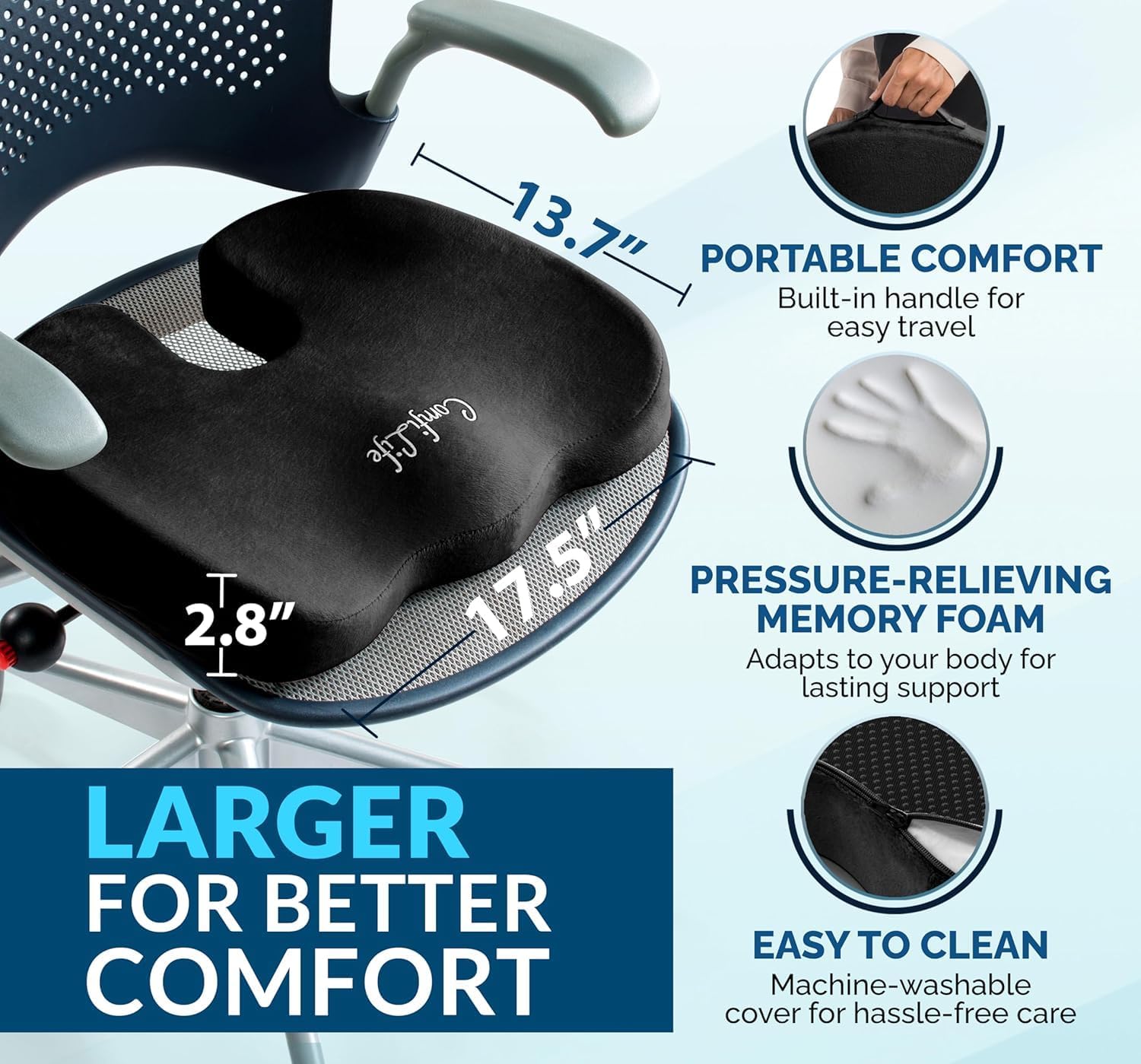 ComfiLife Gel Enhanced Memory Foam Seat Cushion, Black - view 6